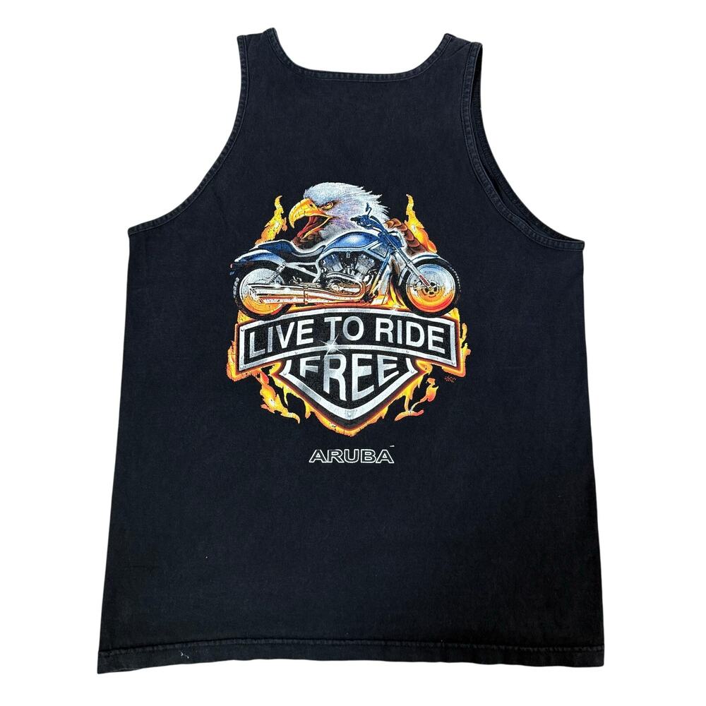 Vintage 90s Aruba Live To Ride Free Eagle Motorcycle Tank Top Black Biker M